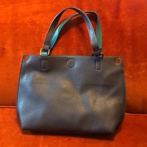 G.H. Bass co faux leather navy blue/teal mini tote